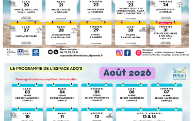 Planning espace ados | Juillet et août