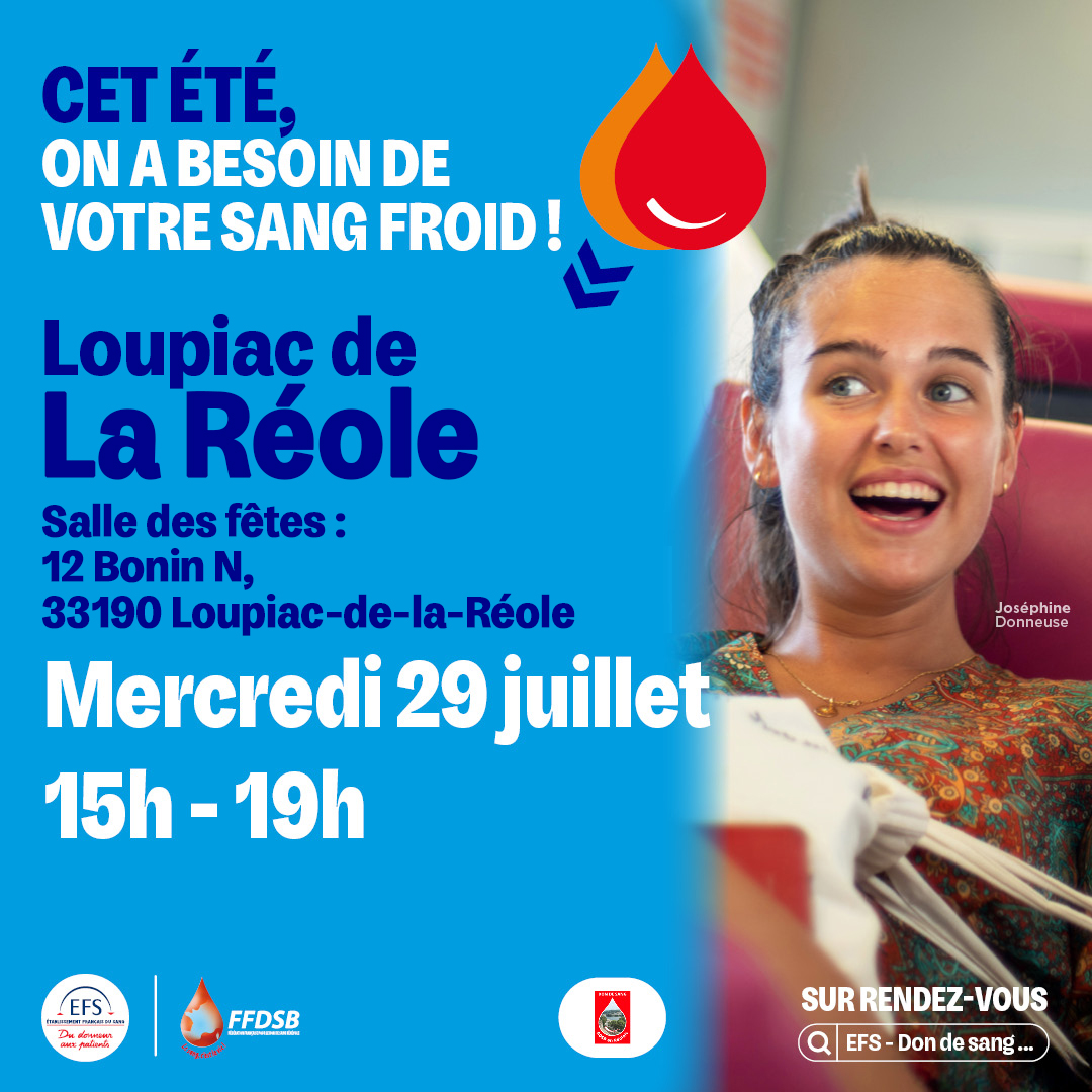 DON DU SANG | Mercredi 29 juillet > Salle des fêtes de Loupiac-De-La-Réole