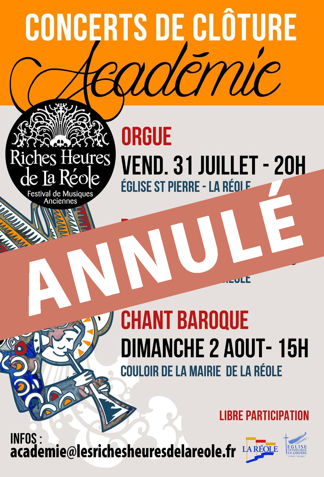 Concert annulé des élèves de polyphonie et consort de flûtes (académie d'été)